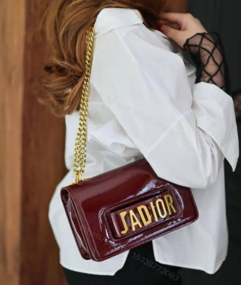 First Copy Dior J’Adior Maroon Patent Chain Sling Bag With Gold Logo And Premium Finish — view 1