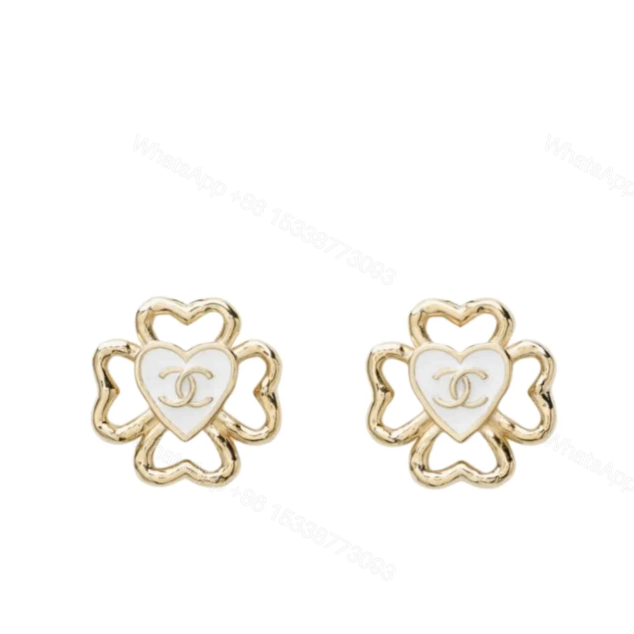 CHANEL FOUR LEAF CLOVER HEART EARRINGS ABF311 B19851 NAFGV — view 1