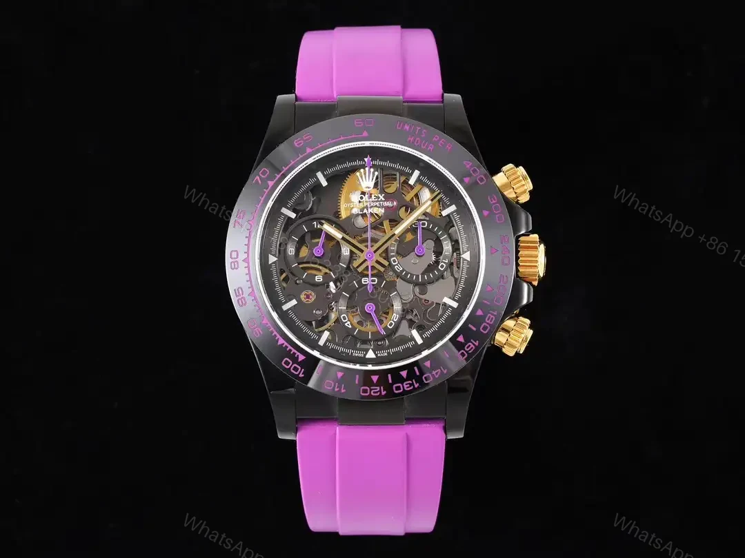 Best Rolex Daytona Skeleton Purple replica 40MM Carbon Purple Rubber Strap Edition ROLEX-DAYTONA-SKEL-PUR-RUB-40 — view 1