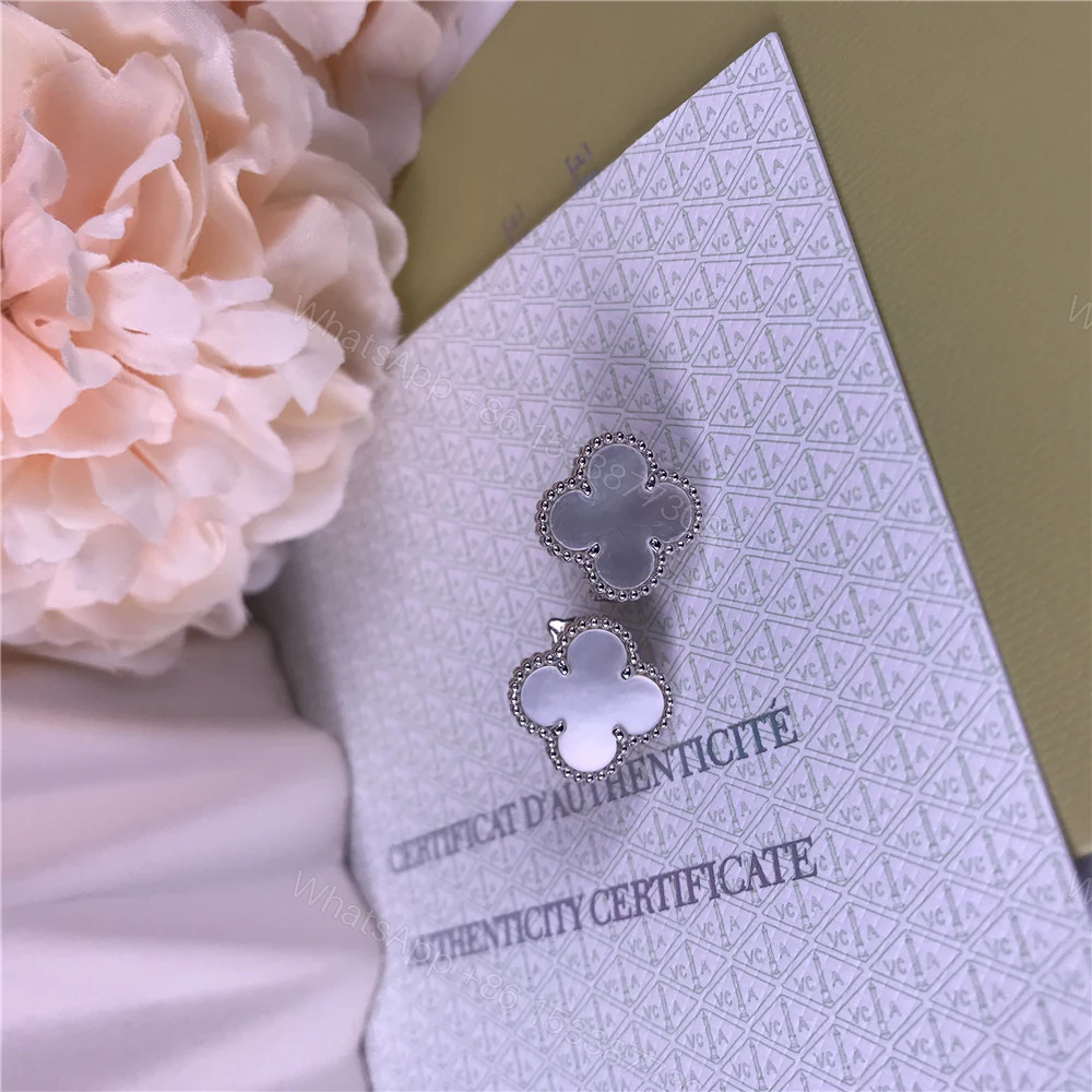 VCA Vintage Alhambra Earrings Mother Of Pearl White Gold — view 1