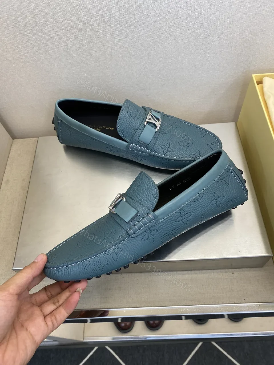 View 6 of Blue Textured Loafers - Luxe Comfort Footwear