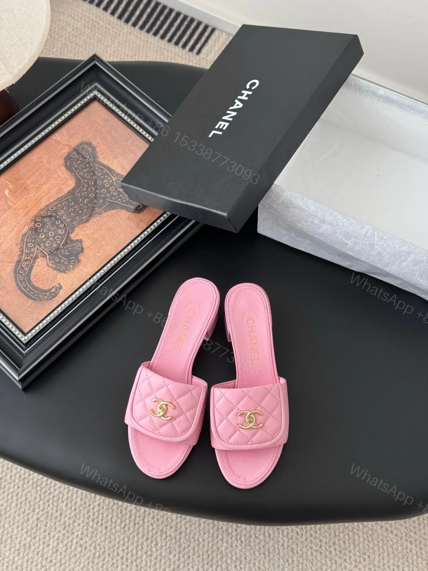Chanel Women Pink Quilted Leather Mules — view 1
