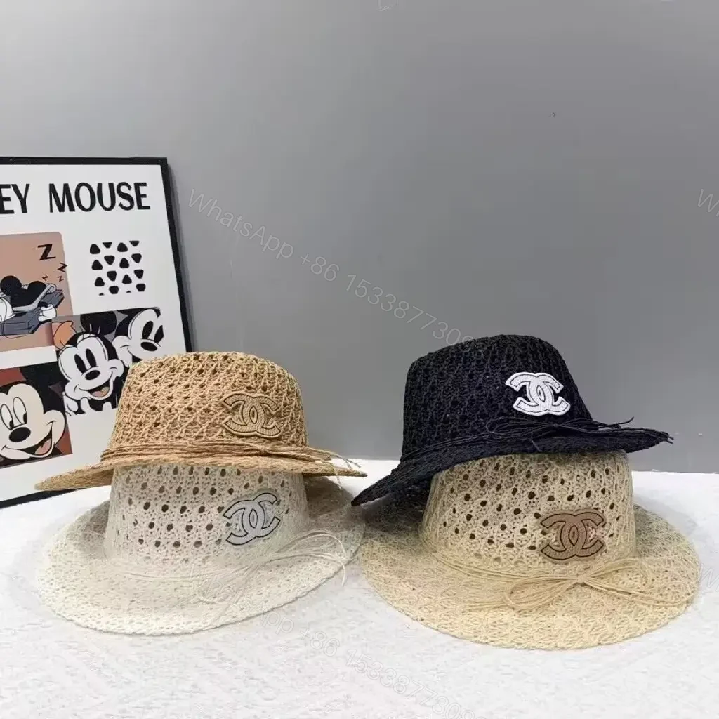 Beige Straw-Textured Bucket Hat with Logo Emblem — view 1