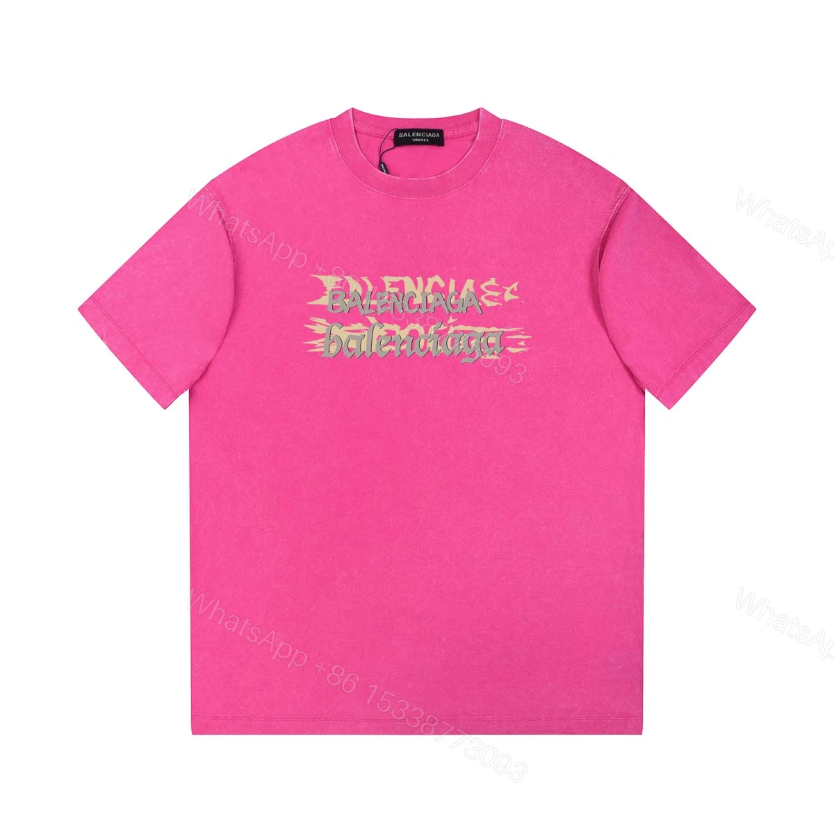 Balenciaga A貨彩色塗鴉Logo短袖T恤 寬鬆版街頭潮流男女同款粉色 — view 1