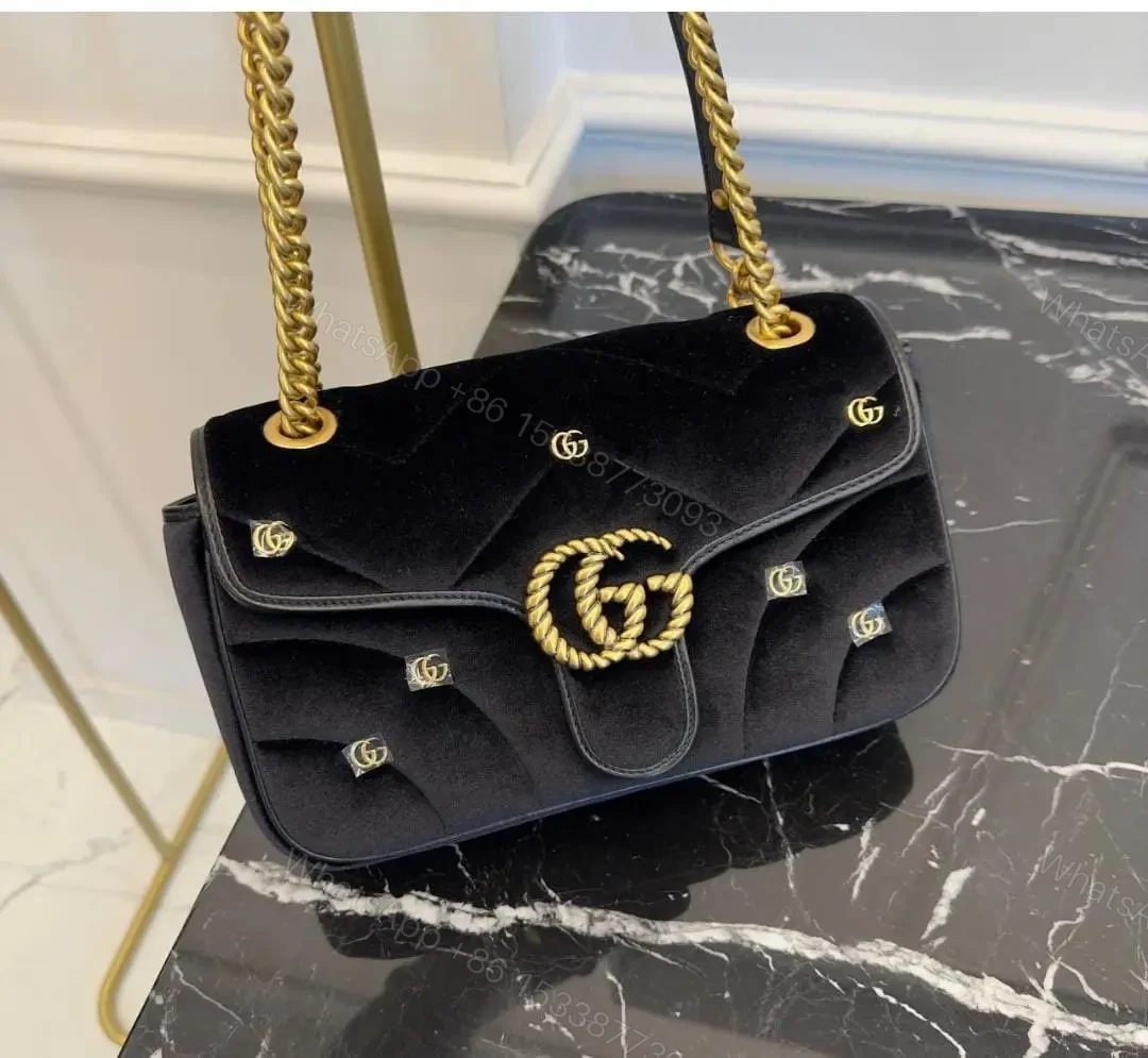 GUCCI Black Velvet Mini GG Marmont Shoulder Bag — view 1