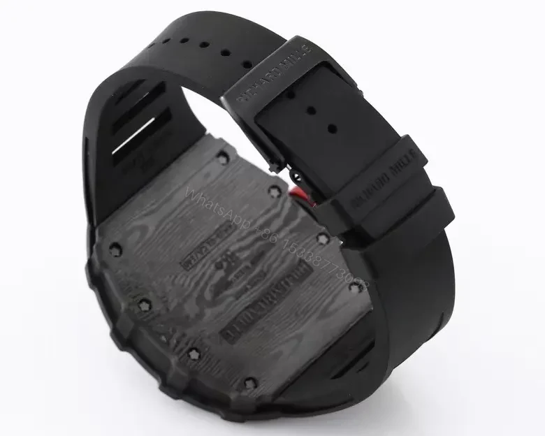 View 9 of ZF Factory RICHARD MILLE RM 35-01 Rafael Nadal Carbon Fiber Watch – Black and Red Skeleton Dial with Rubber Strap