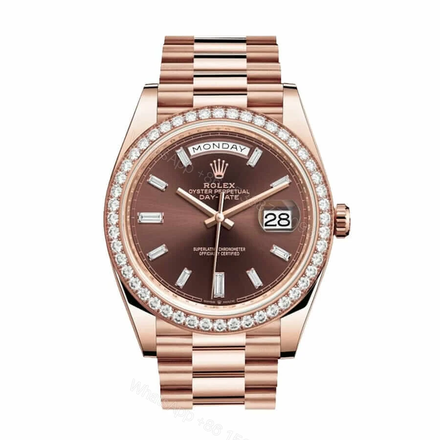 Rolex Day-Date 228345RBR Super Clone : 40mm Everose Gold Chocolate Dial Diamond Bezel with Caliber 3255 — view 1
