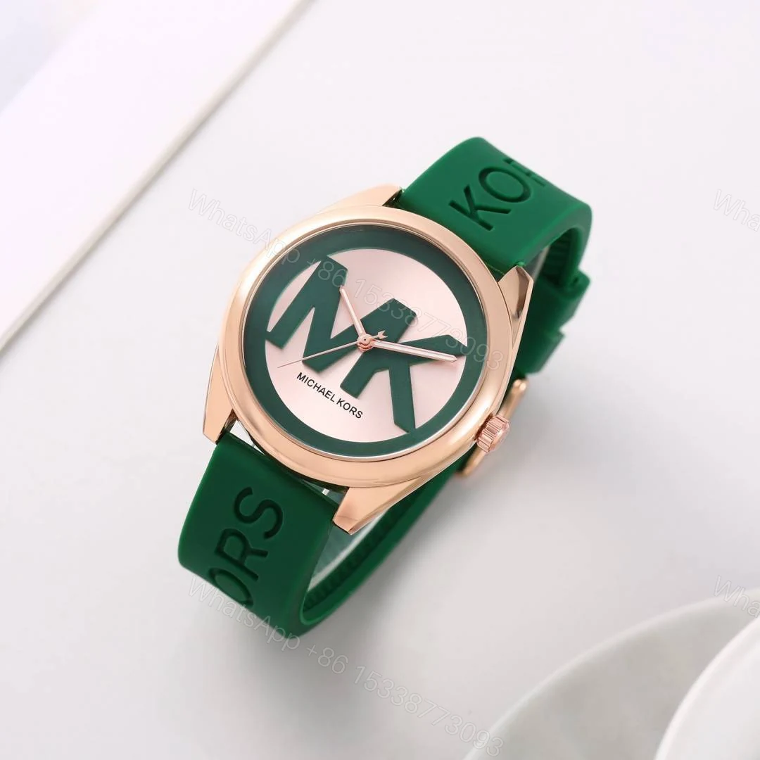 First Copy Michael Kors Runway Rose Gold Green Silicone Women’s Analog Watch — view 1