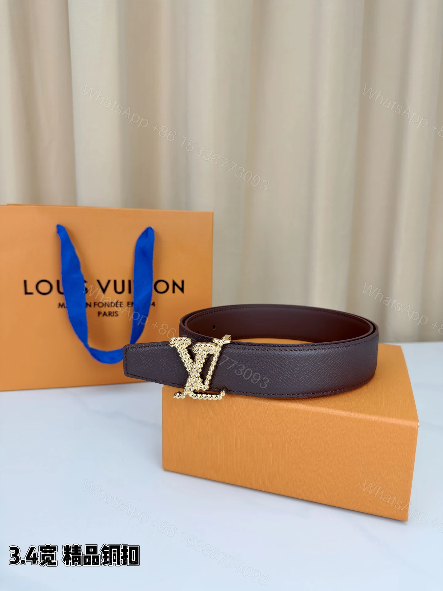 LV 一比一棕色粒面皮帶|金扣經典簡約款男士精品腰帶 — view 1