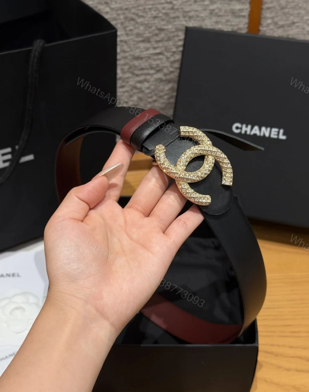 Chanel高仿滿鑽雙C雙面牛皮女士皮帶 — view 1