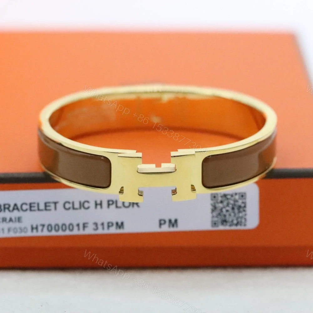 高仿Hermes*ClicH系列H700001F9X鍍金琺瑯手鐲青銅色 — view 1