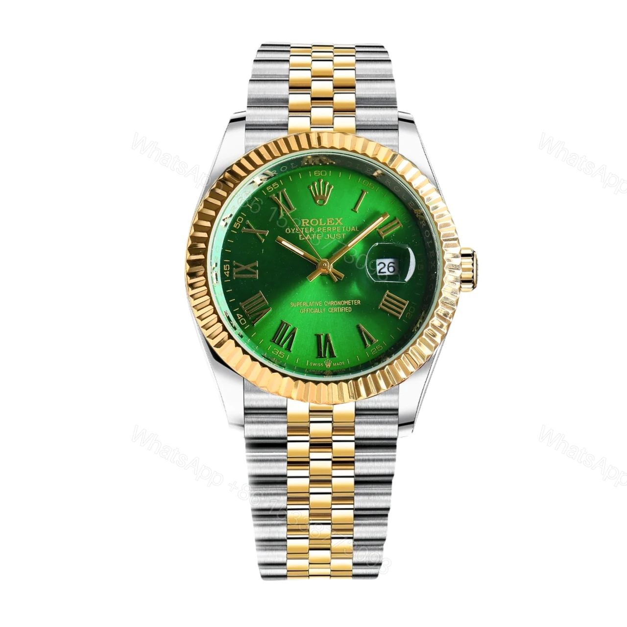 Rolex Datejust Roman Numeral Dial Oystersteel And Gold In Green 41Mm — view 1