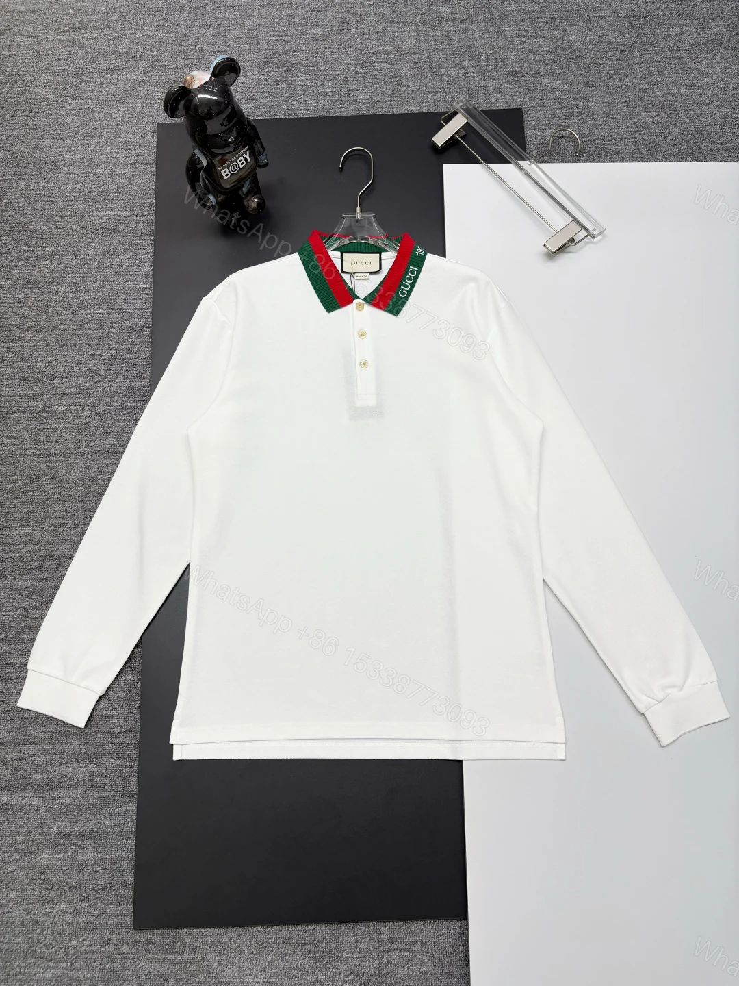 Gucci一比一白色長袖POLO衫 綠紅織帶領條設計 經典潮流款 — view 1