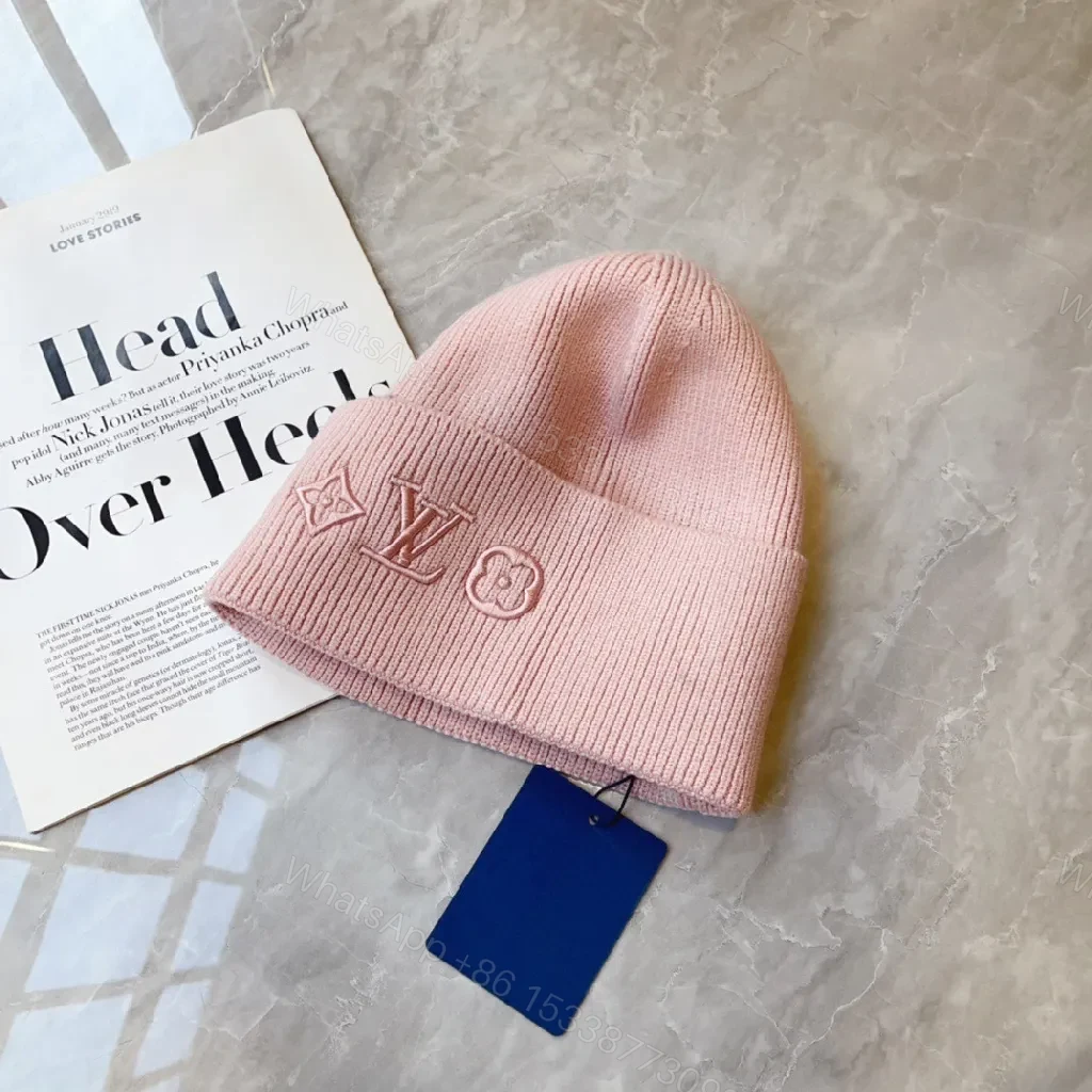 View 5 of Soft Pink Knit Beanie – Cotton-Acrylic, Cozy Luxe, Designer Embroidery, Beanie