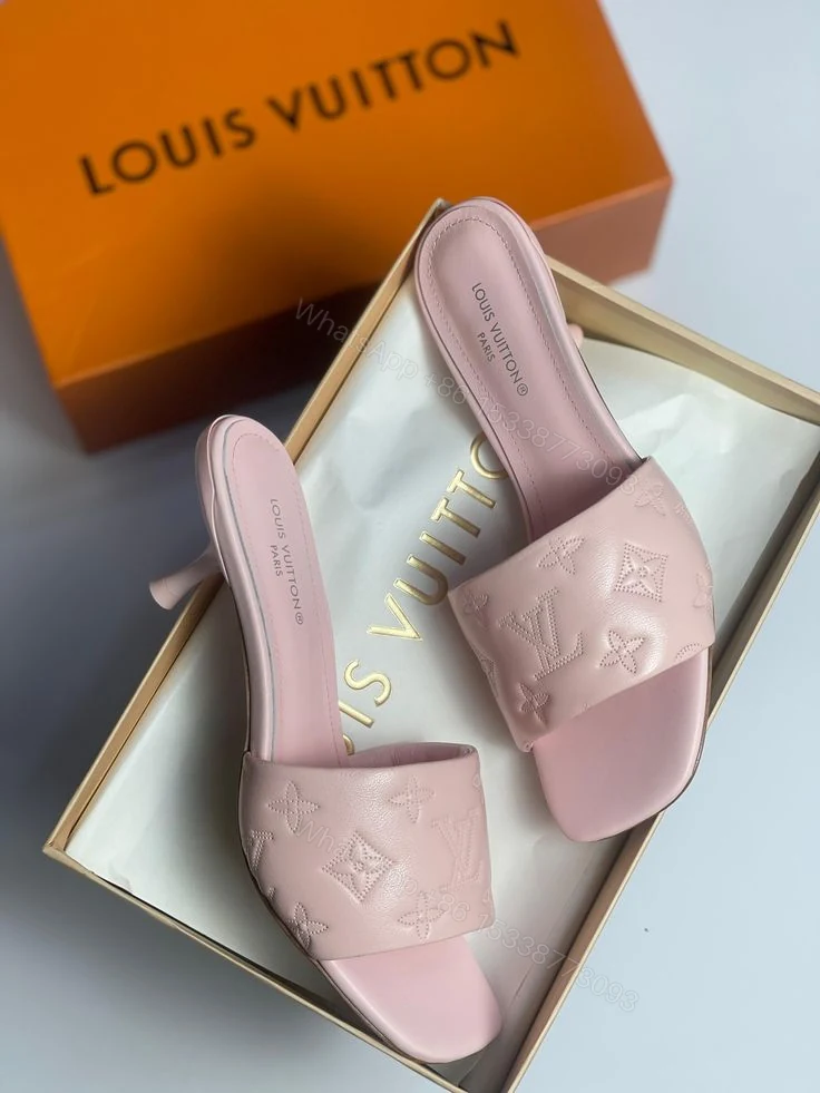 Louis Vuitton Style Embossed Mule Heels — view 1