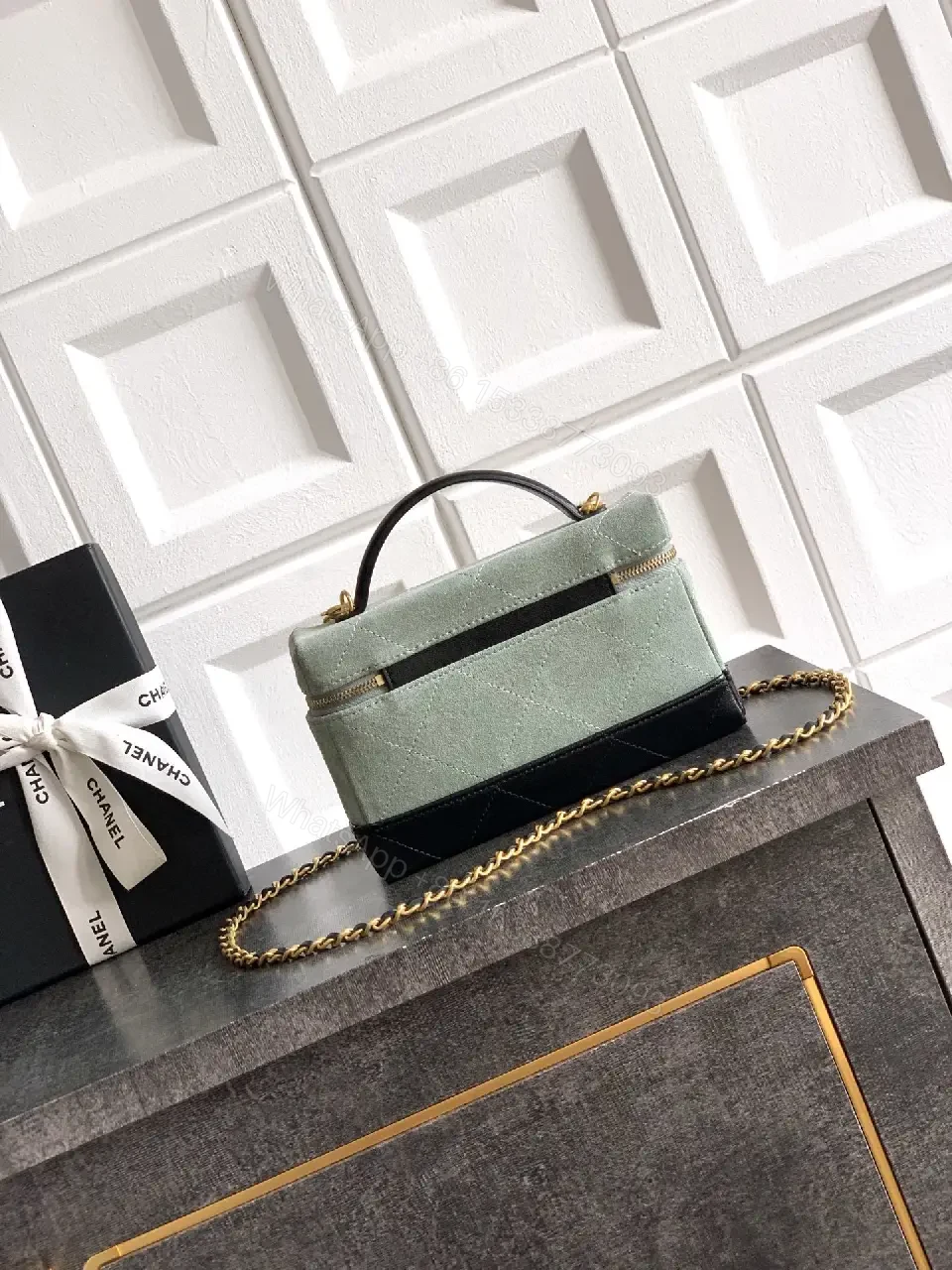 View 6 of Structured Satchel: Two-Tone Texture with Gold Hardware, Mini Bag
