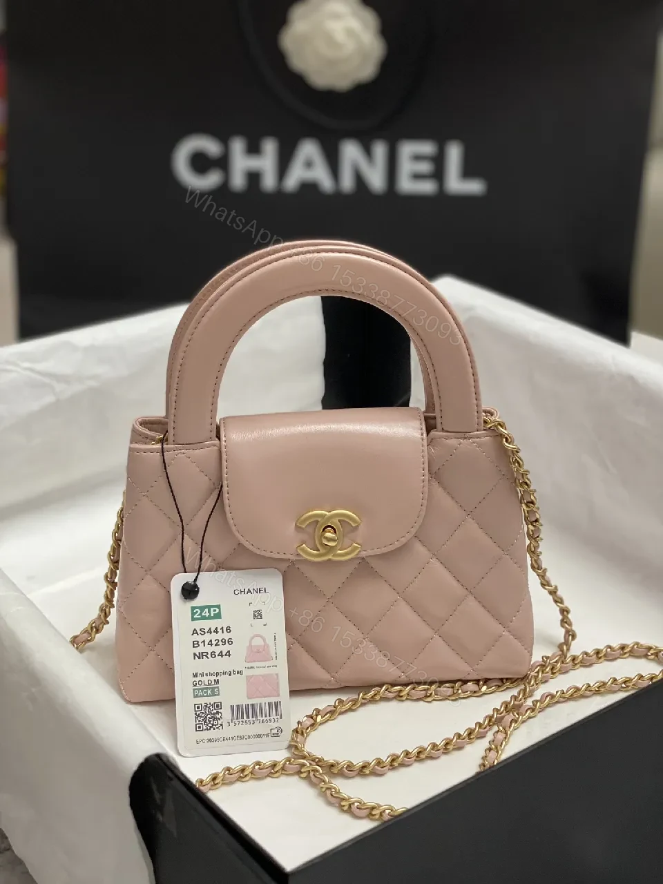 Soft Pink Quilted Mini Bag with Gold Chain Handle - Everyday Luxe — view 1