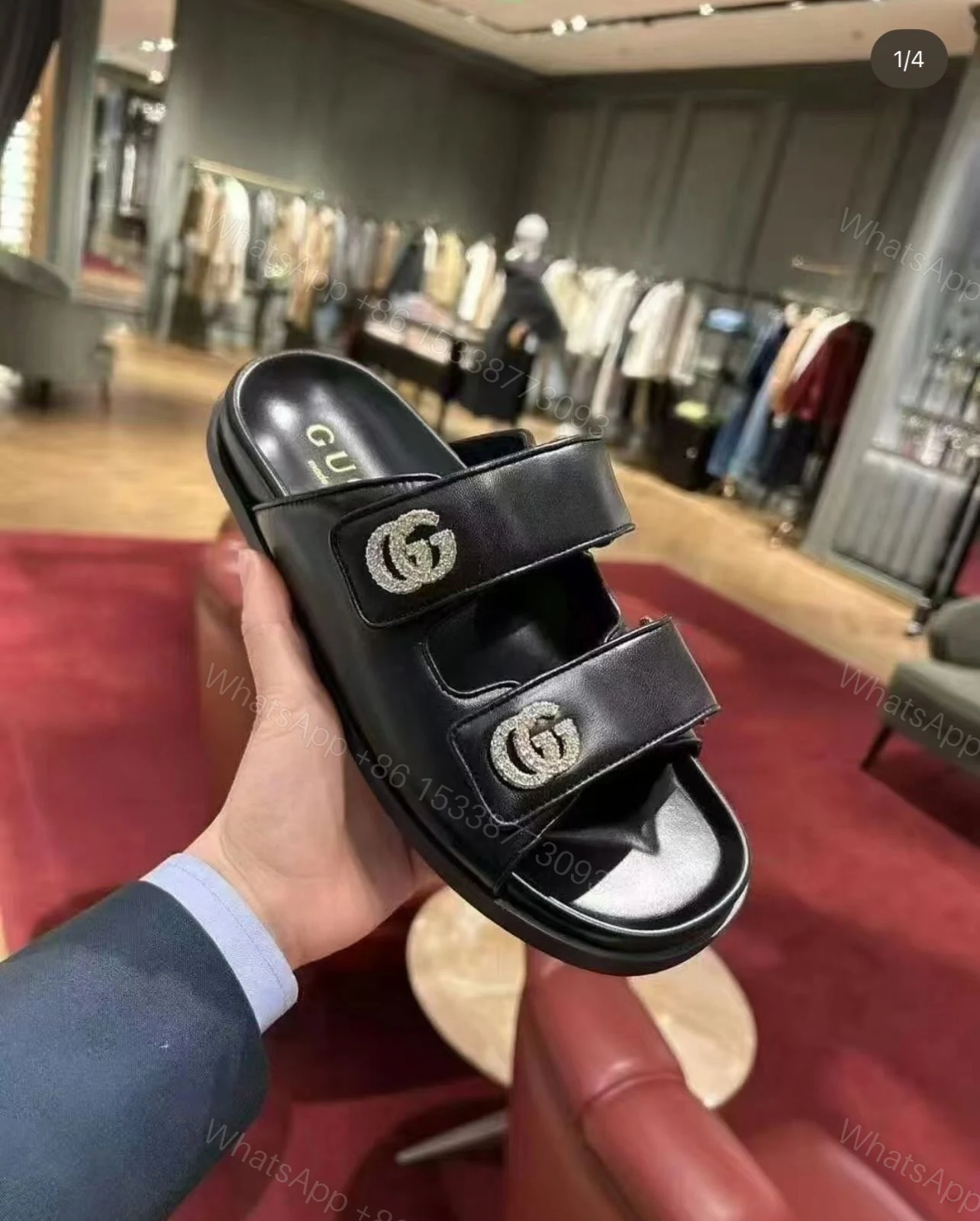 FIRST COPY GUCCI LEATHER SLIDES FOR WOMAN — view 1