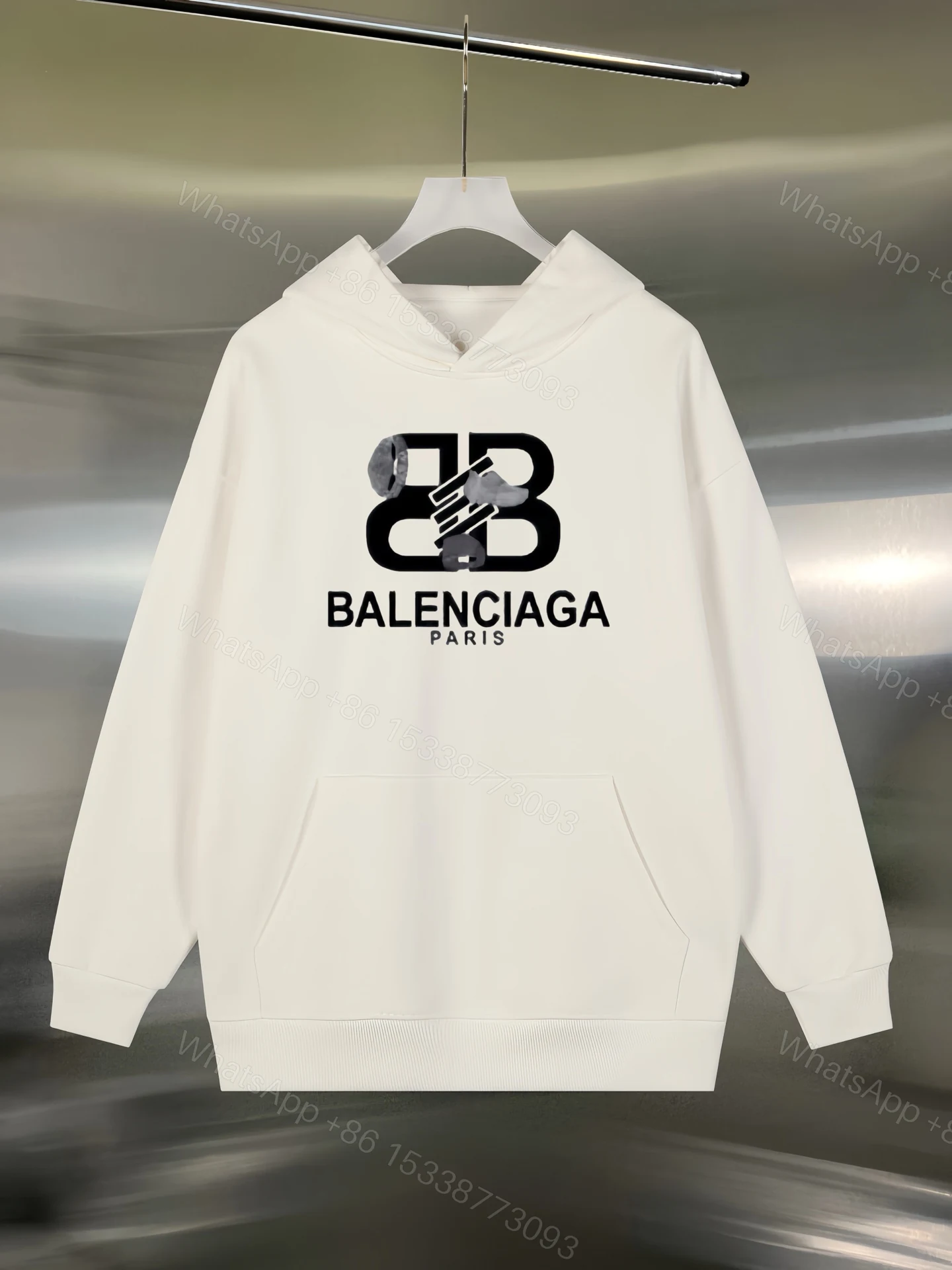Balenciaga一比一白色連帽衛衣 大理石風格BB標誌設計 巴黎風款式 — view 1