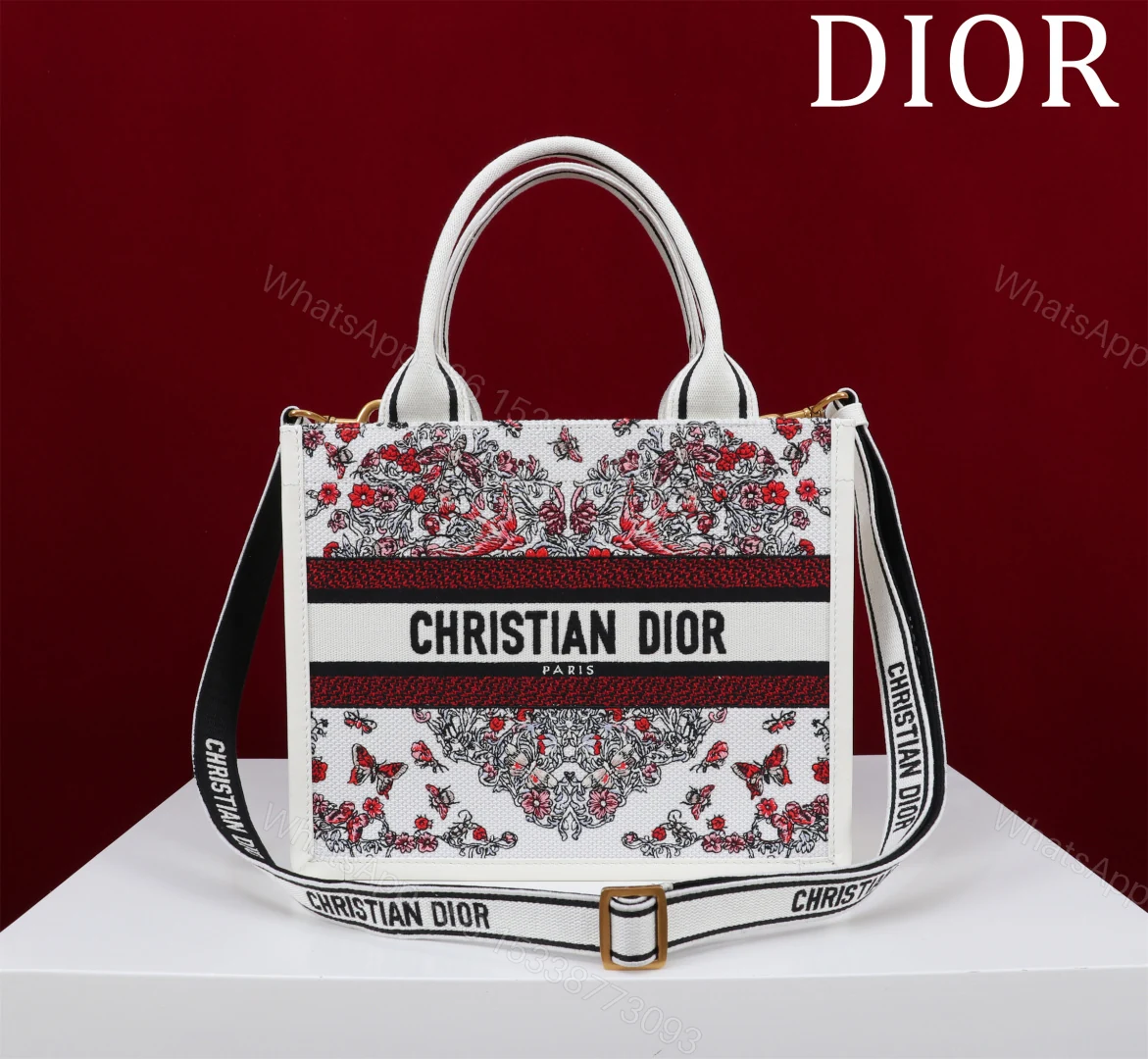 A貨Dior Book Tote 花卉刺繡迷你托特包 紅黑拼色 — view 1