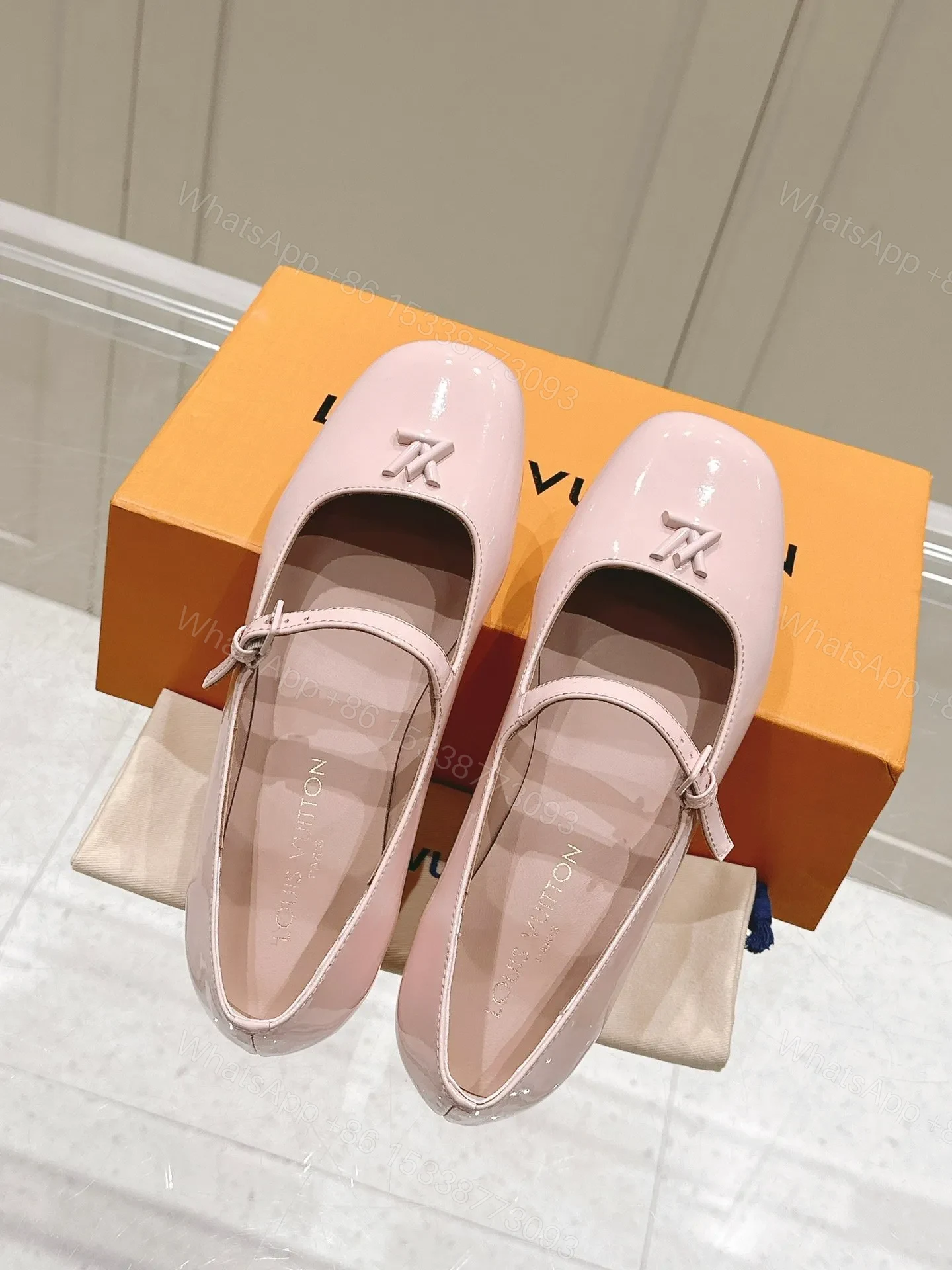 View 5 of LV Women Light Pink Patent Leather Mary Jane Loafers