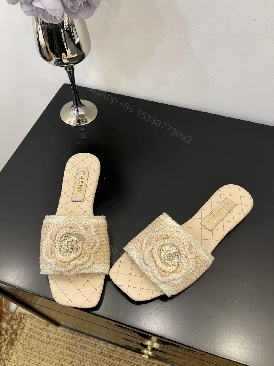 View 5 of Beige Embroidered Slide Sandals – Couture Comfort, Everyday Chic
