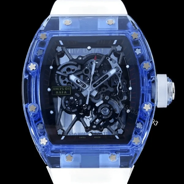 Richard Mille RM 35-01 Super Clone Rafael Nadal Blue NTPT Carbon with White Rubber Strap — view 1