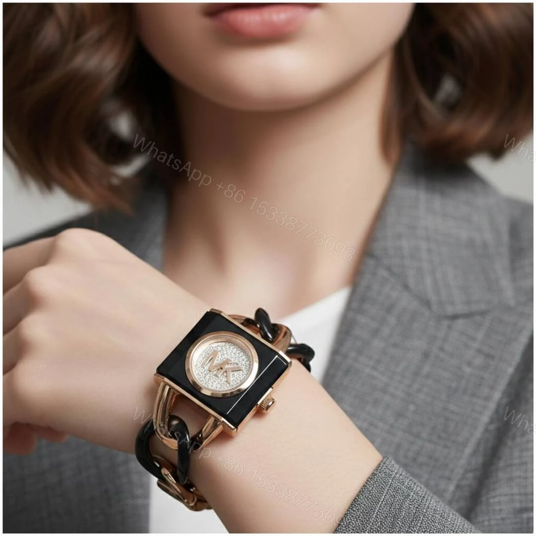 First Copy Michael Kors Chain Link Black Rose Gold Women’s Analog Watch — view 1