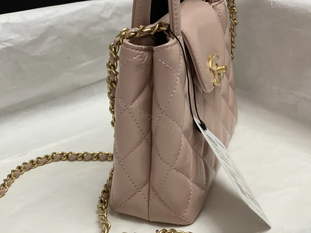 View 9 of Soft Pink Quilted Mini Bag with Gold Chain Handle - Everyday Luxe