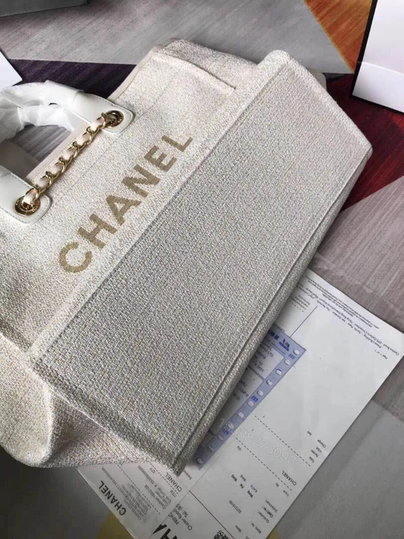 View 6 of CHANEL DEAUVILLE LARGE TOTE SHOPPING BAG WHITE 38CM