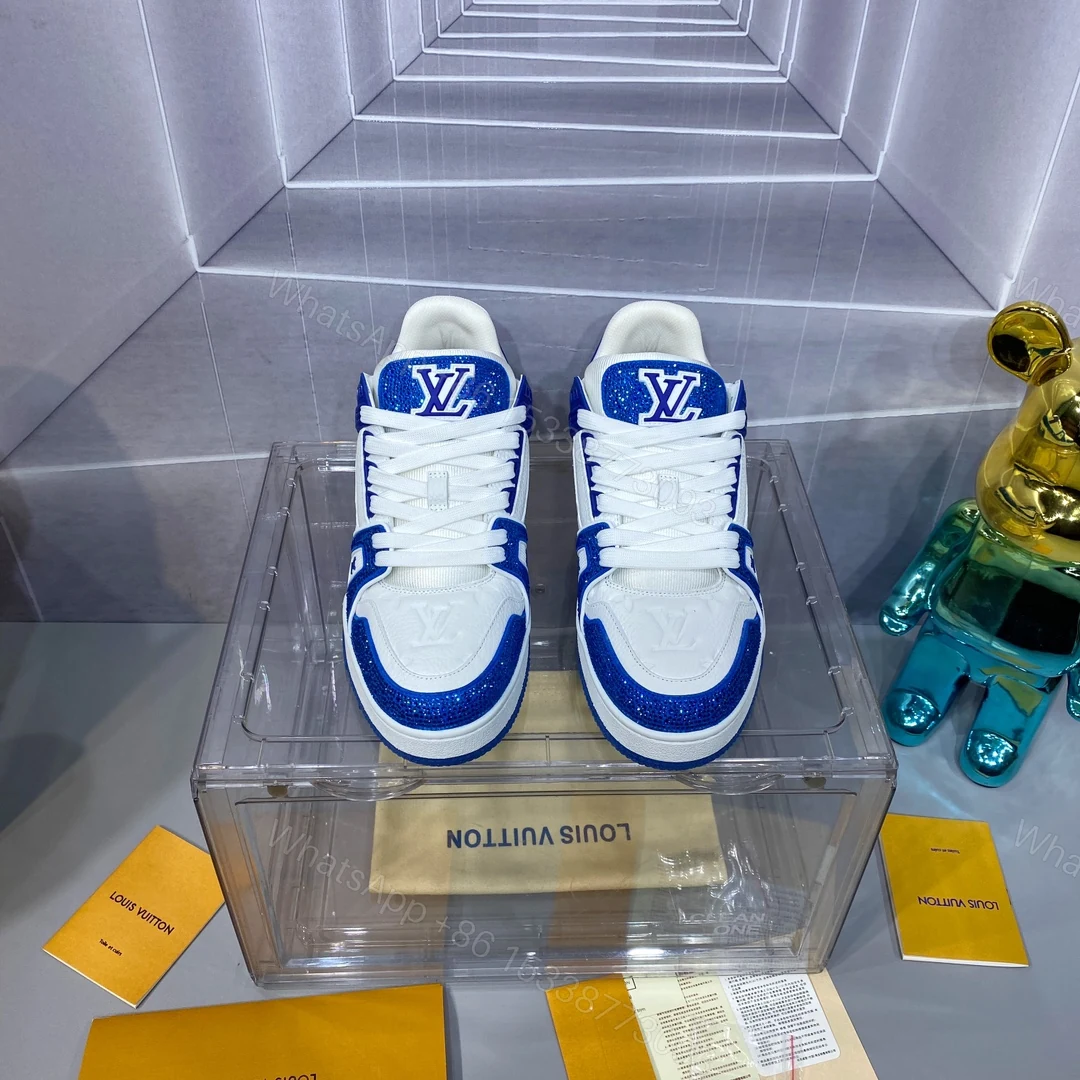 LV 一比一 Trainer 藍白運動鞋閃鑽潮流款 — view 1