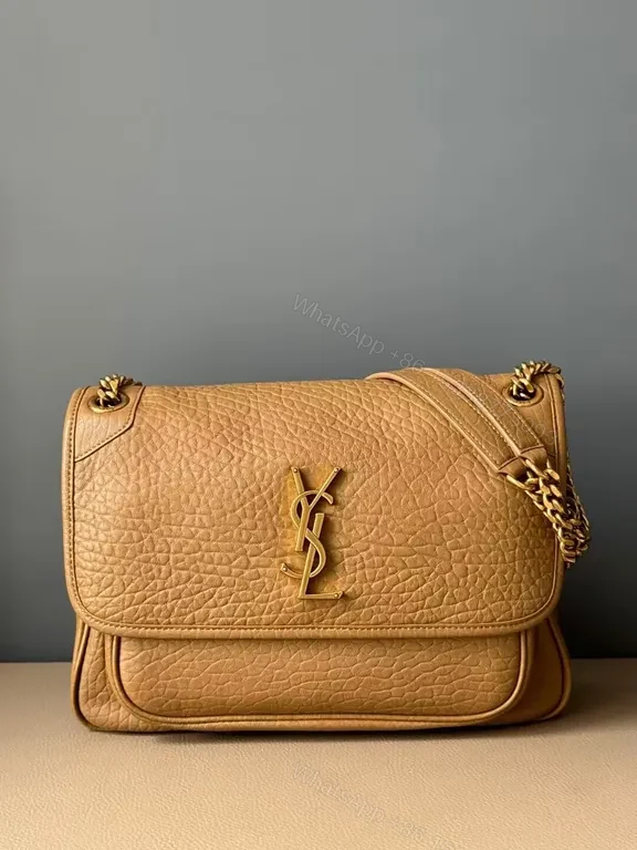Pebbled Leather Crossbody Bag with Gold YSL Monogram — view 1
