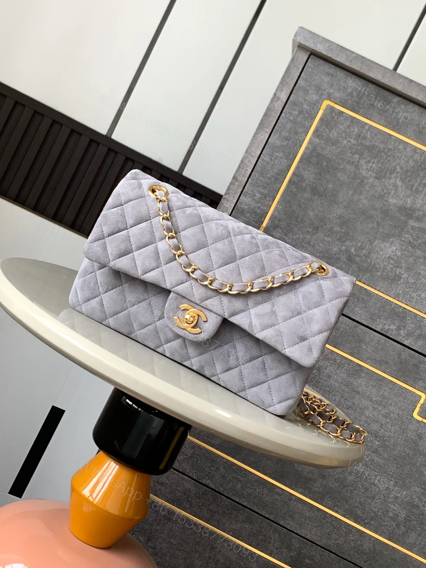 CHANEL A級版本 2.55 淺灰麂皮金鏈條包 優雅氣質菱格肩背包 — view 1