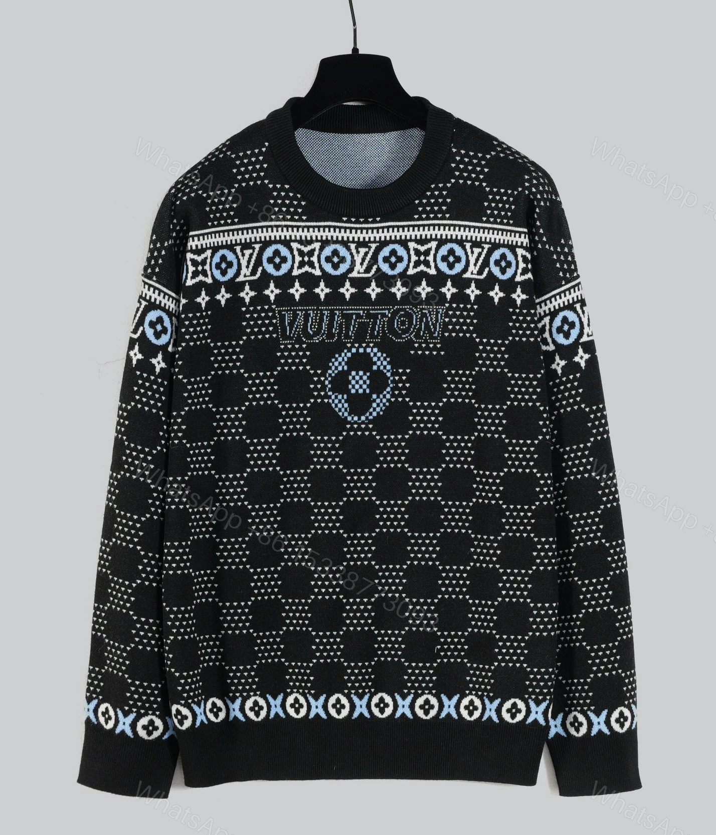 LV 高仿毛衣 滿版Monogram藍白提花 圓領針織保暖單品 — view 1