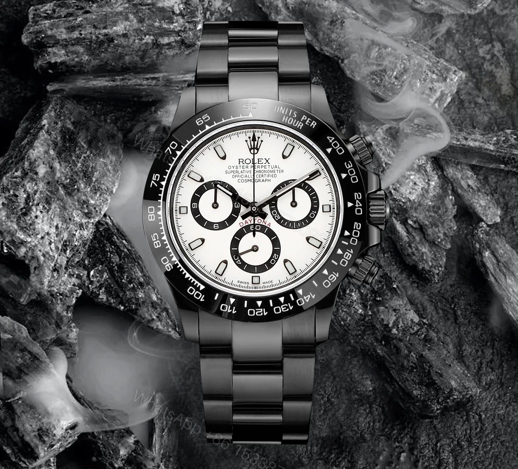 Rolex 高仿 男款 Daytona 黑面白圈計時腕錶 潮流運動款 — view 1