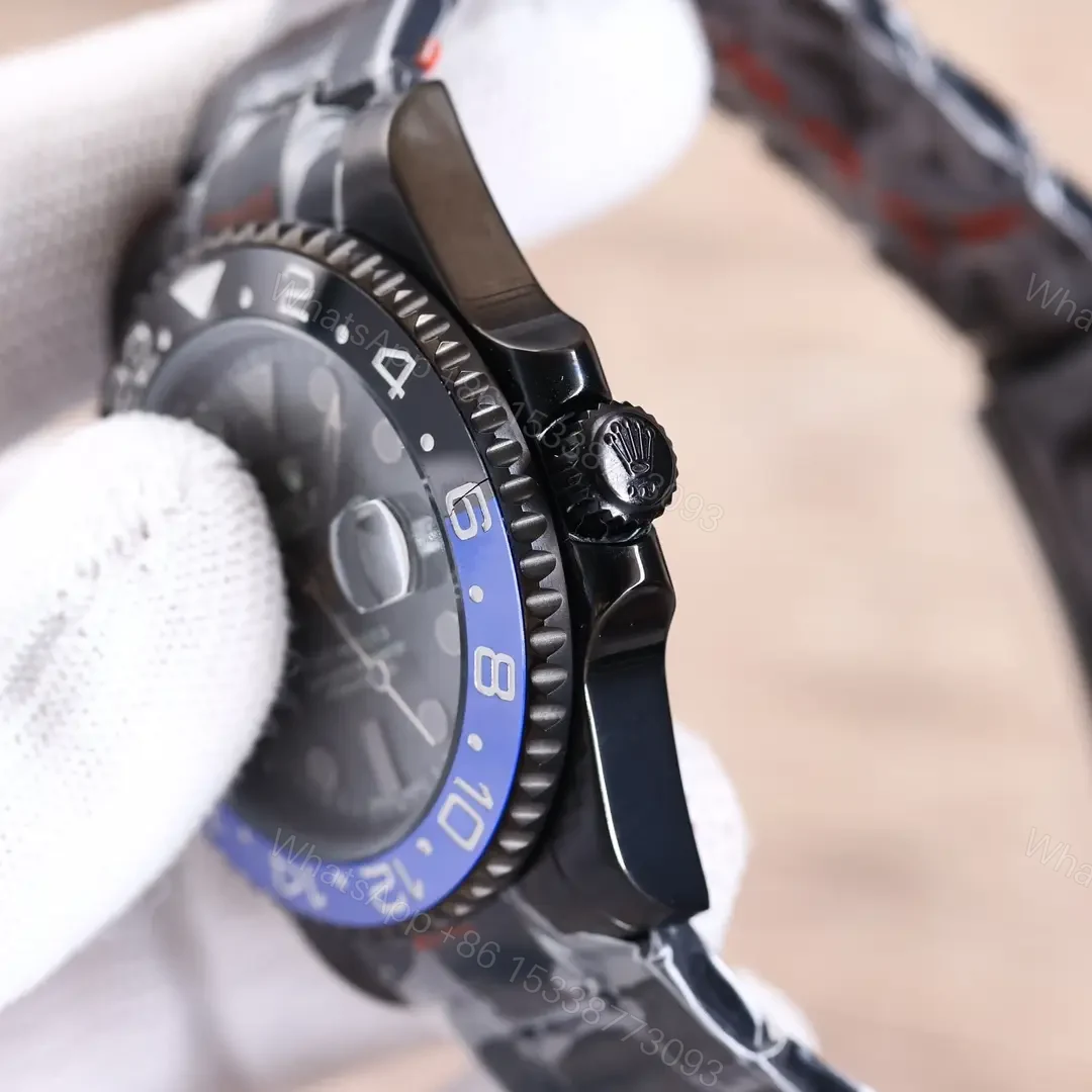 View 7 of Best Rolex Blaken GMT Master replica 40MM Batman Black Rubber Strap Edition RG-BLAKEN-GMT-BATMAN-V9-RUBBER