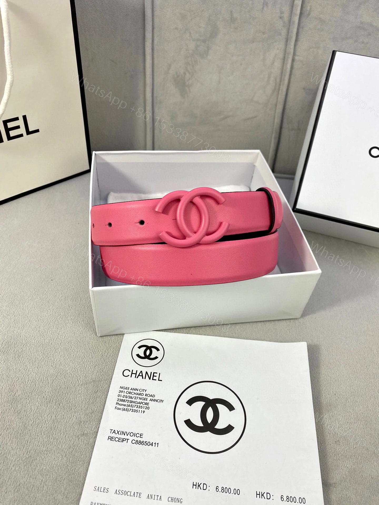 Chanel 高仿 粉色雙C扣皮帶 女士時尚百搭腰帶 — view 1