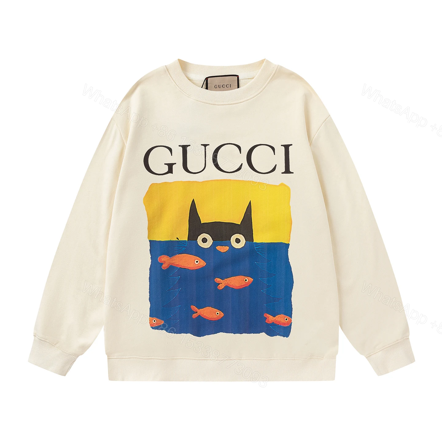 Gucci 一比一黑貓與金魚圖案長袖上衣 插畫風趣味設計 — view 1