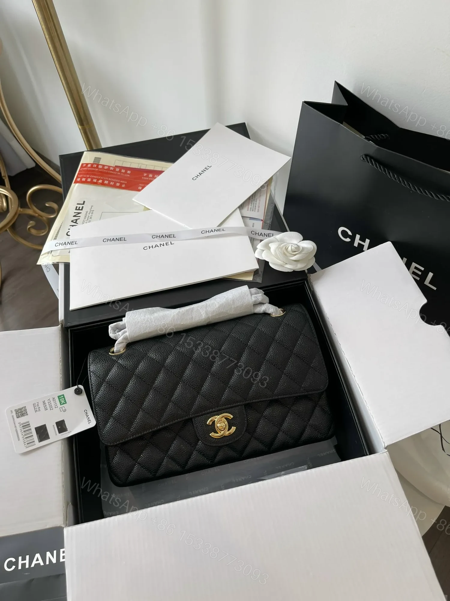 View 8 of Chanel Medium Classic Like Auth Handbags Cowhide Black Lock Gold 25.5cm