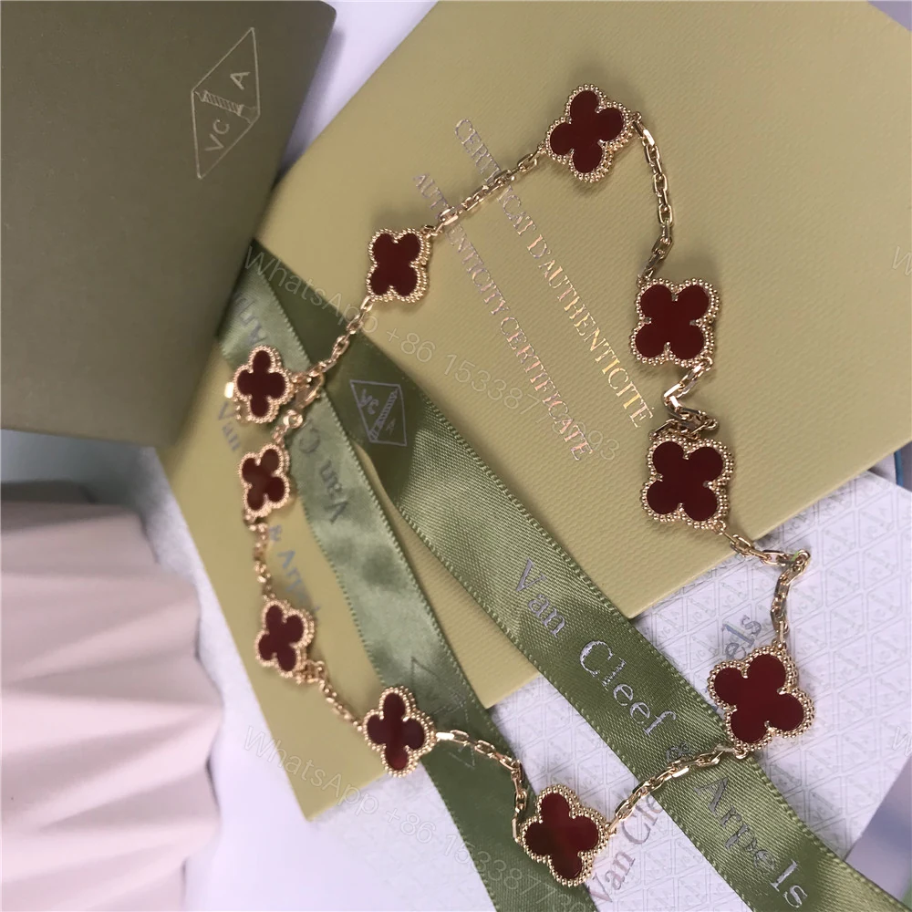 VCA Alhambra Necklace Carnelian10 Motifs Yellow Gold VCARD40600 — view 1