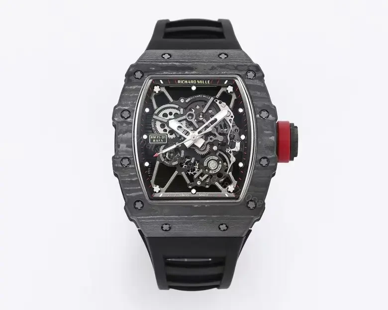 ZF Factory RICHARD MILLE RM 35-01 Rafael Nadal Carbon Fiber Watch – Black and Red Skeleton Dial with Rubber Strap — view 1
