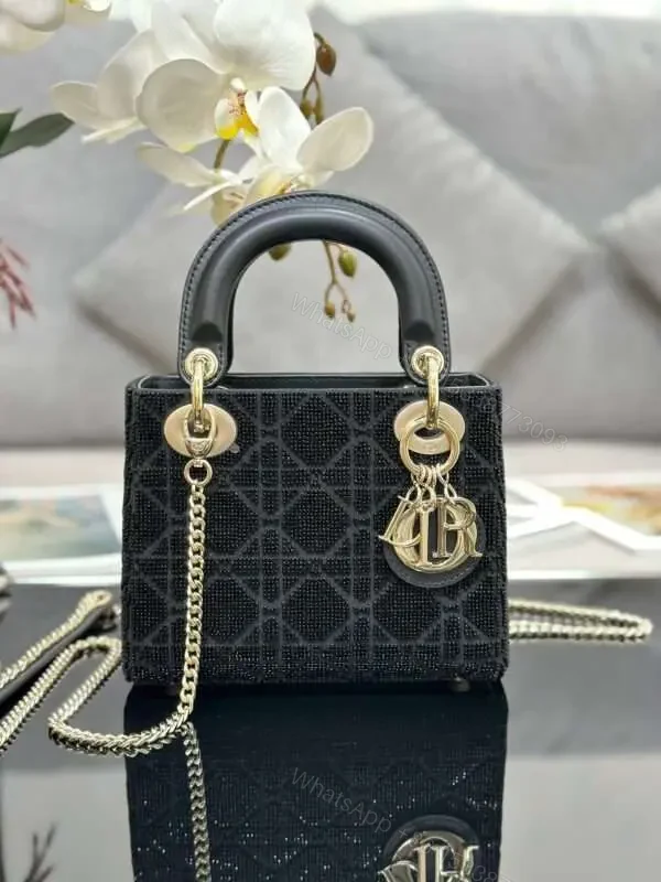 Dior Lady Super Black Beaded Handbag 17x15x7cm — view 1