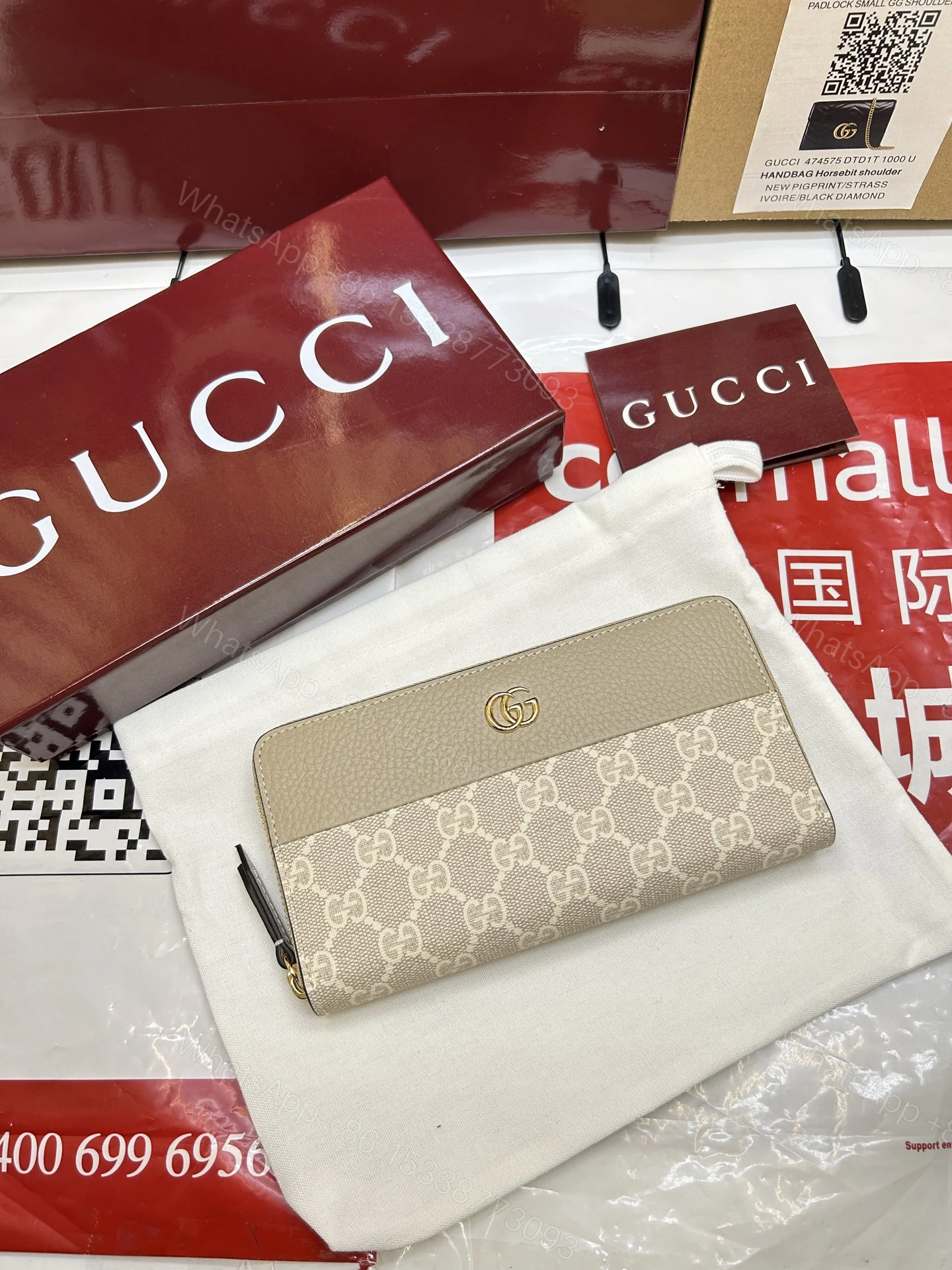 GUCCI高仿拉鍊長夾女用奶茶拼接老花經典實用設計 — view 1