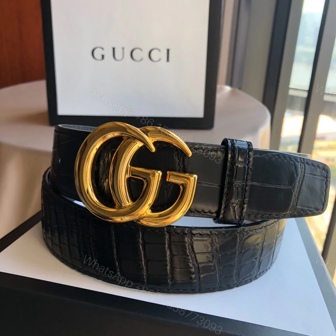 Gucci 精品仿製男士金扣鱷魚壓紋皮帶 商務休閒雙用款 — view 1