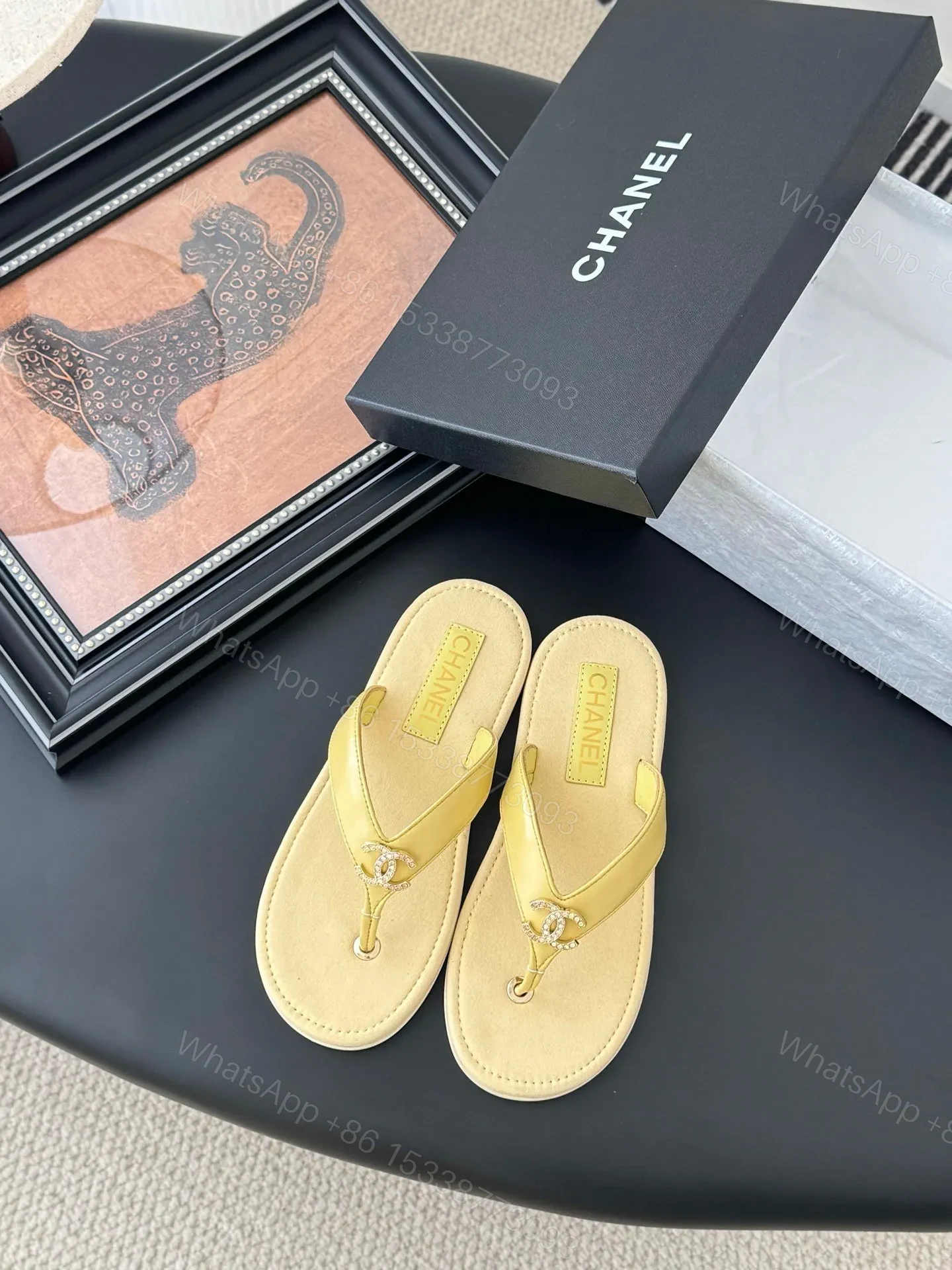 Chanel Women Yellow Leather Flip Flops Sandals — view 1