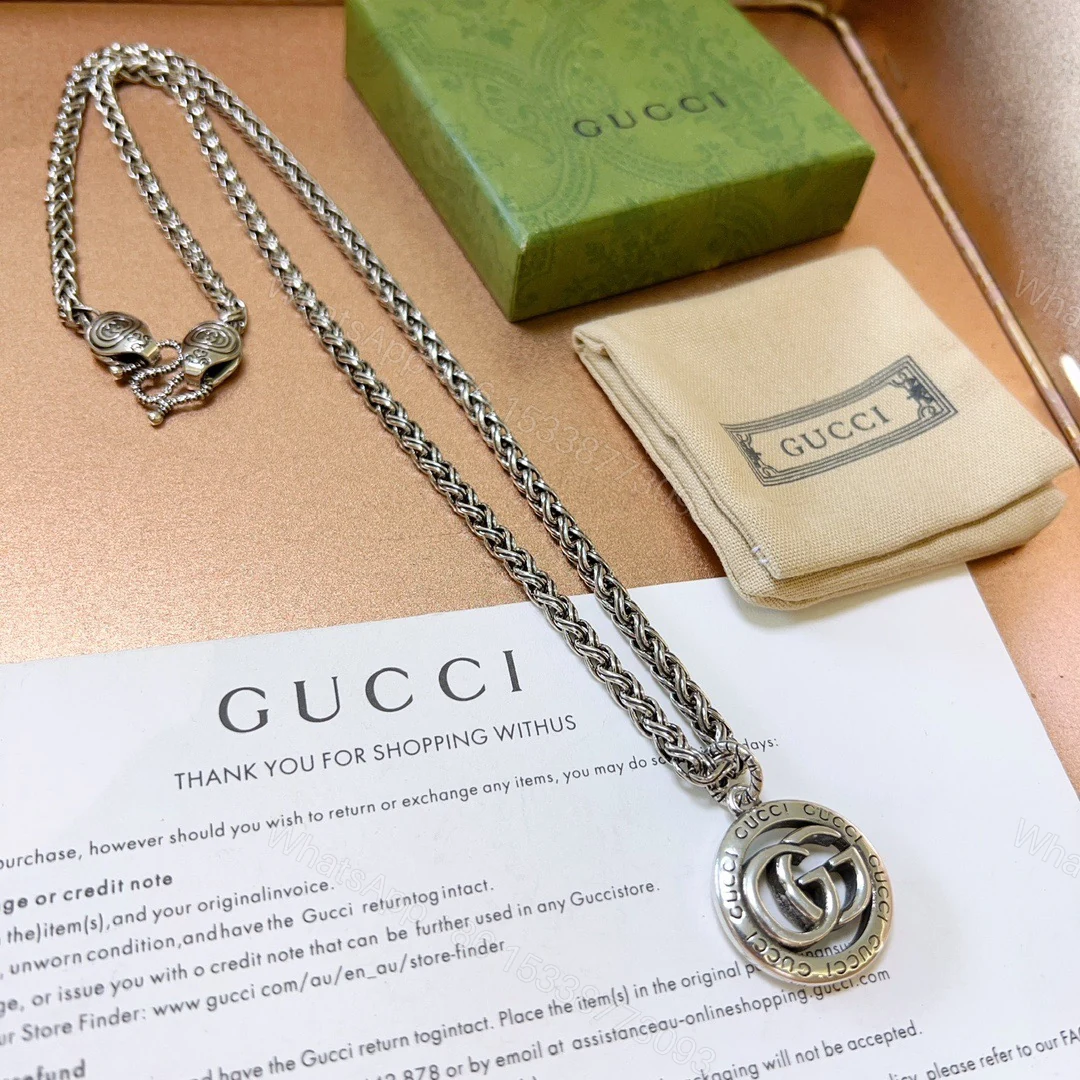 Gucci A貨男士項鍊 圓牌雙G立體浮雕 銀色編織鍊復刻設計 — view 1