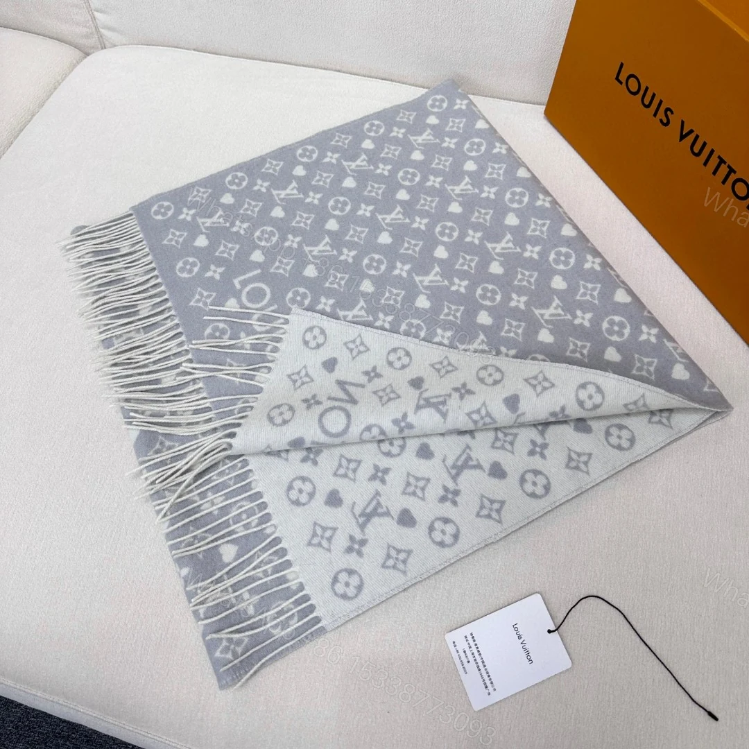 LV 精品仿製羊毛圍巾 灰白雙面設計 Monogram典雅百搭 — view 1