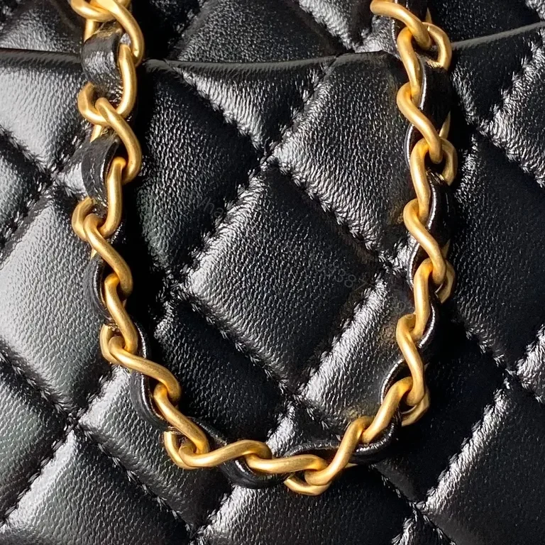 View 9 of Chic Quilted Crossbody Bag with Gold Chain Strap - Black