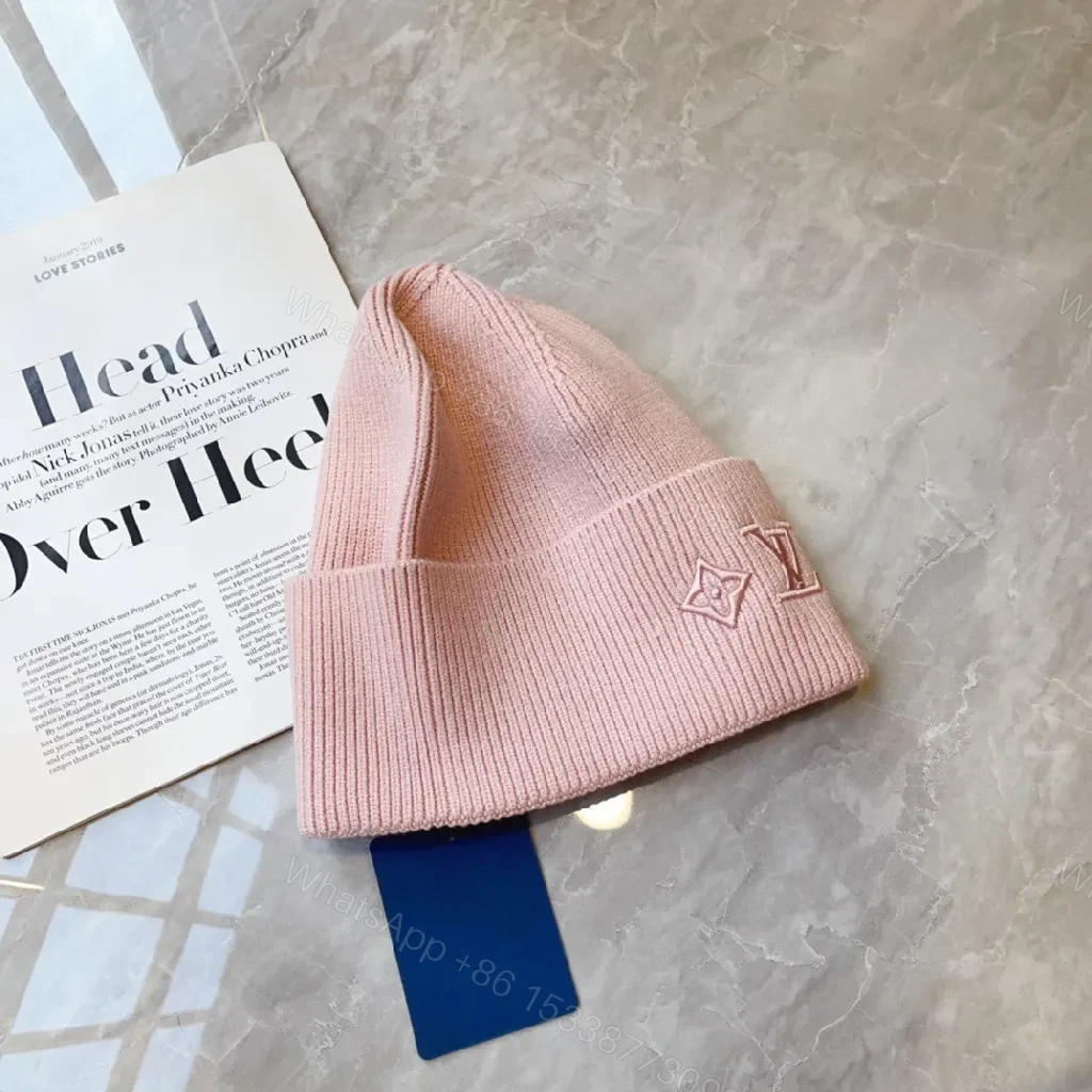 View 8 of Soft Pink Knit Beanie – Cotton-Acrylic, Cozy Luxe, Designer Embroidery, Beanie
