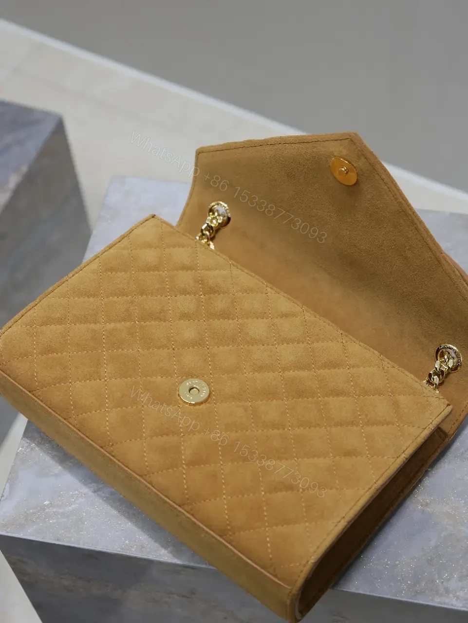 View 9 of Quilted Crossbody Bag with Gold Monogram, Chic & Practical